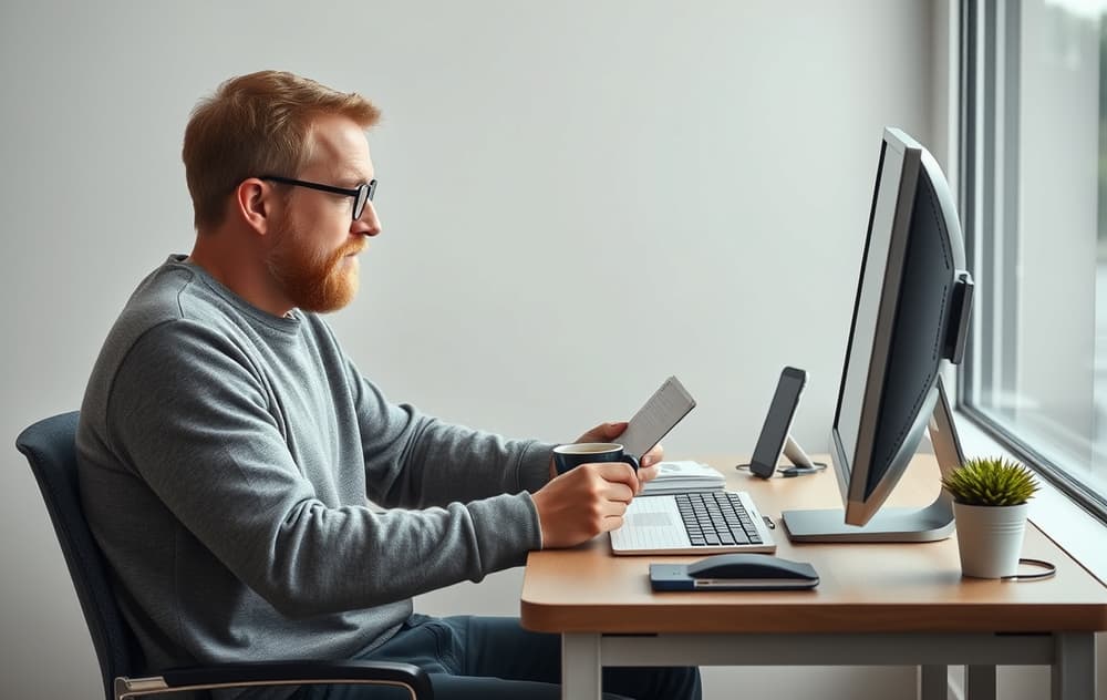 Norsk spiller leser bonusvilkår på PC.
