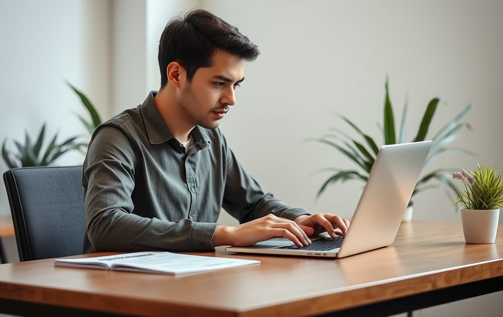 Person som fyller ut en ansvarlig-spill-sjekk på pc-en