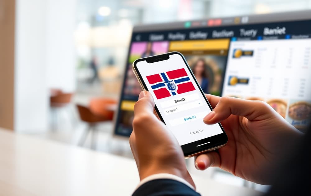 Person som logger inn på et casino uten registrering med BankID på mobilen.
