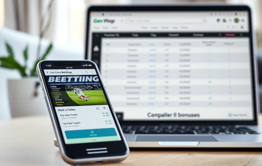 Smarttelefon og laptop med bettingodds og bonussammenligning