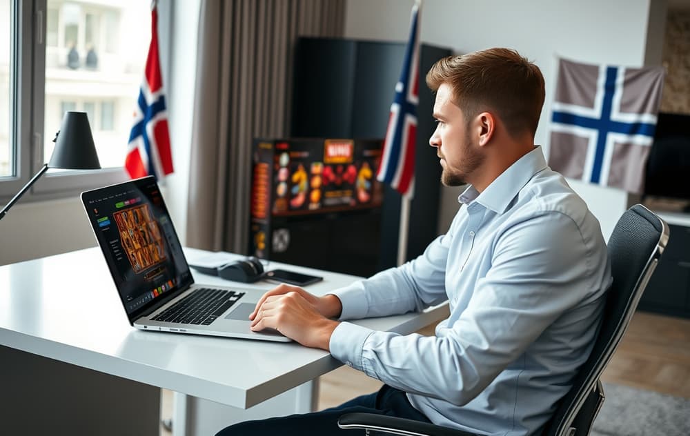 Norsk spiller sammenligner utenlandske casino på laptop